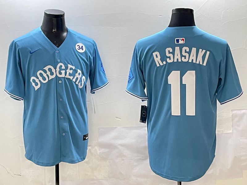 Men Los Angeles Dodgers 11 R.Sasaki Light Blue Joint Name 2025 Nike MLB Jersey style 5